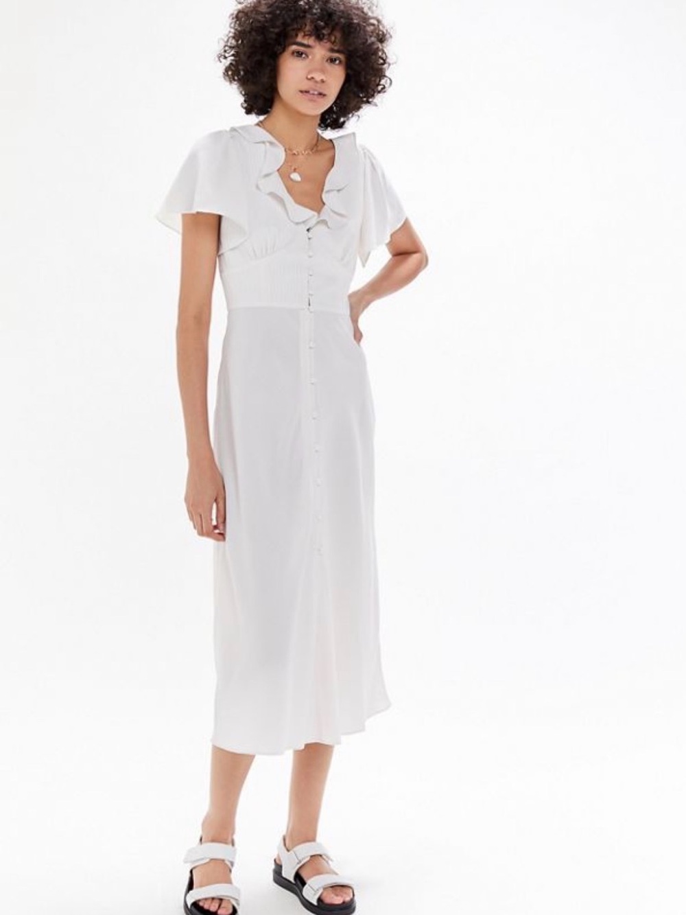 Urban Outfitters Ruffle-Trim Button-Front Midi Dress